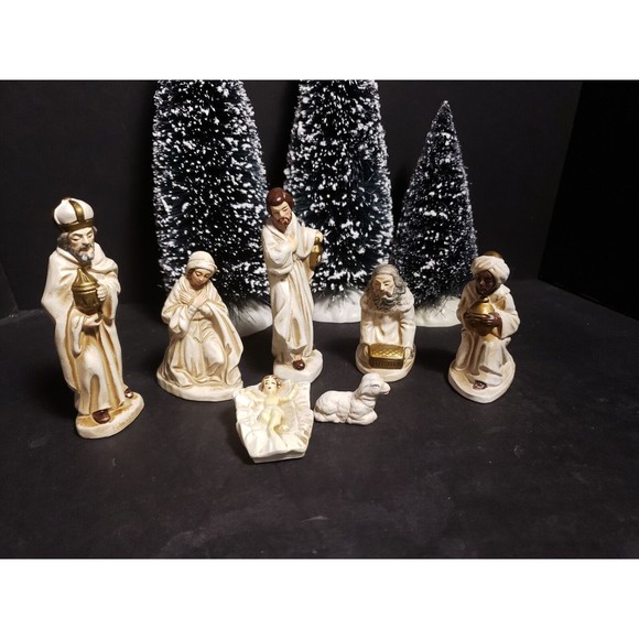 Vintage Nativity Set Figures Made In Japan 7 Pieces Chalk Ware - Picture 8 of 11